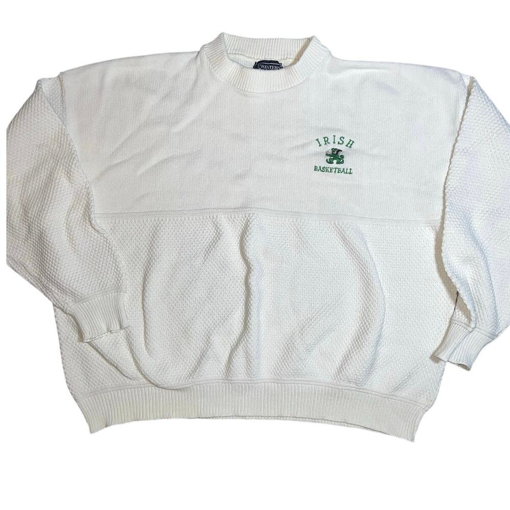 Vintage 90s Fighting Irish basketball embroidered knit cotton sweater size XXL